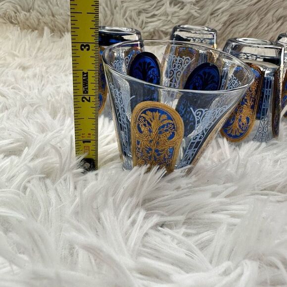 Mid Century Modern Cobalt Blue Gold Ornate Moroccan Bar/Drinkware 6pc 3” tall - Picture 8 of 9